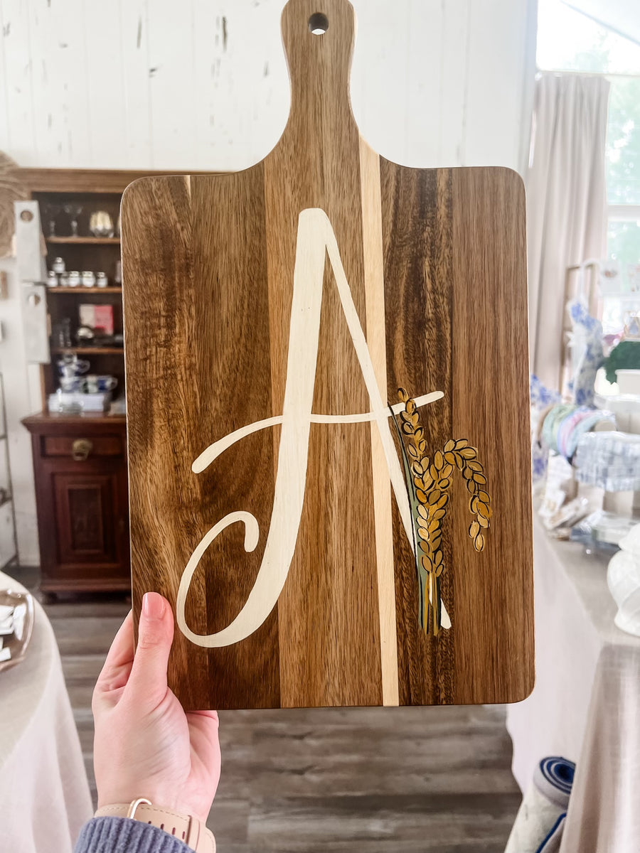 Hand painted Charcuterie Board “A” Sincerely, Emma Shop Plain Jane