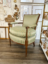 Load image into Gallery viewer, Custom antique green and gold striped chair set - set of 2
