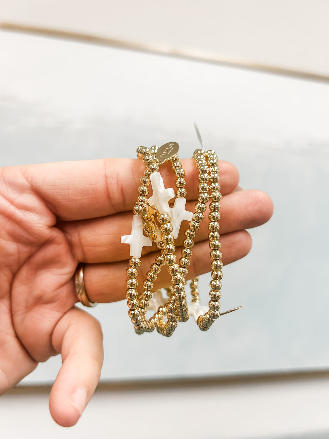 Gold beaded cross bracelet- Sanctify by Jamie Hanks