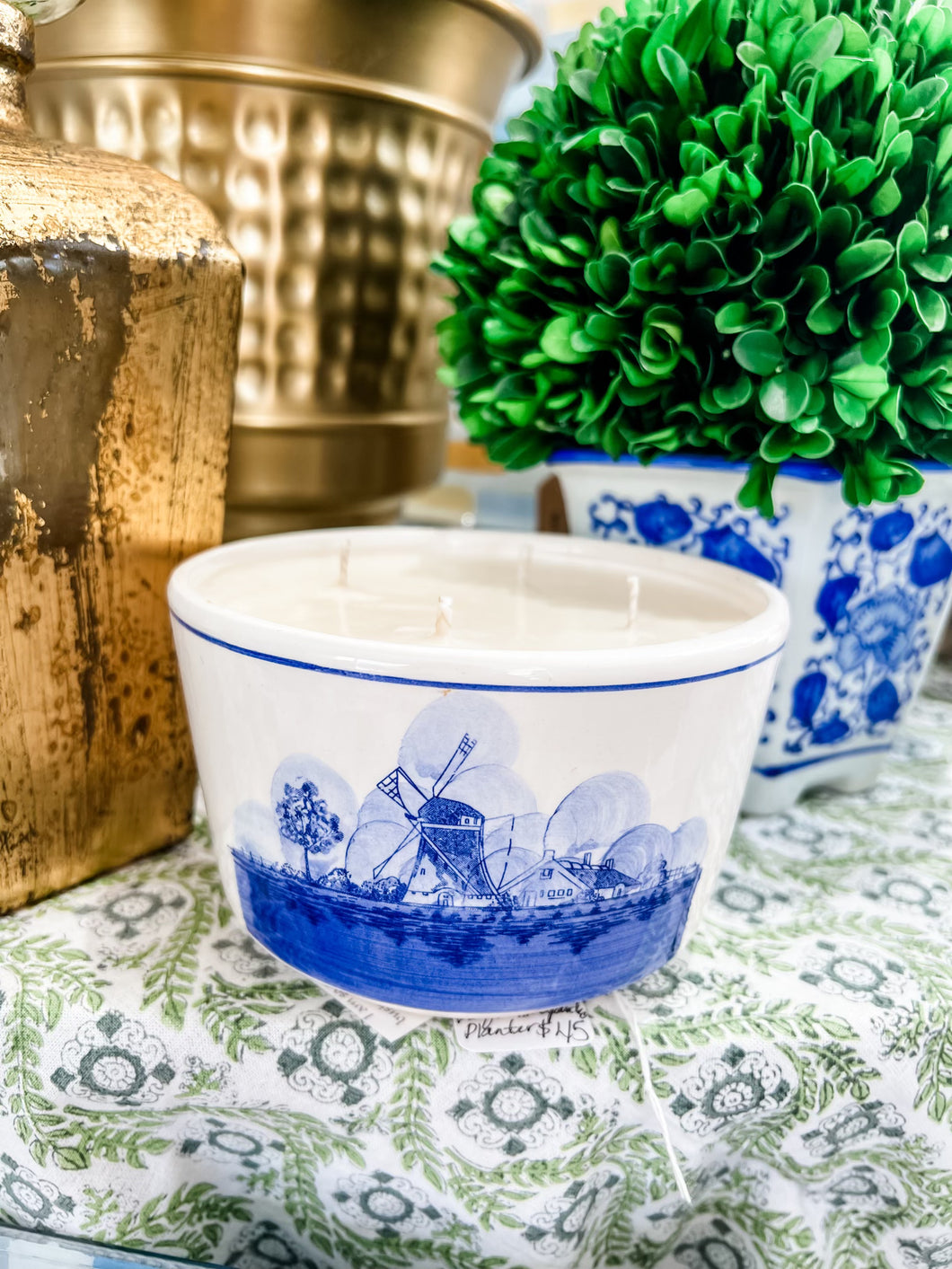 Beautiful Soul Blue and White Handpainted Planter scented candle-Belle Reve Designs by Megan Gatte