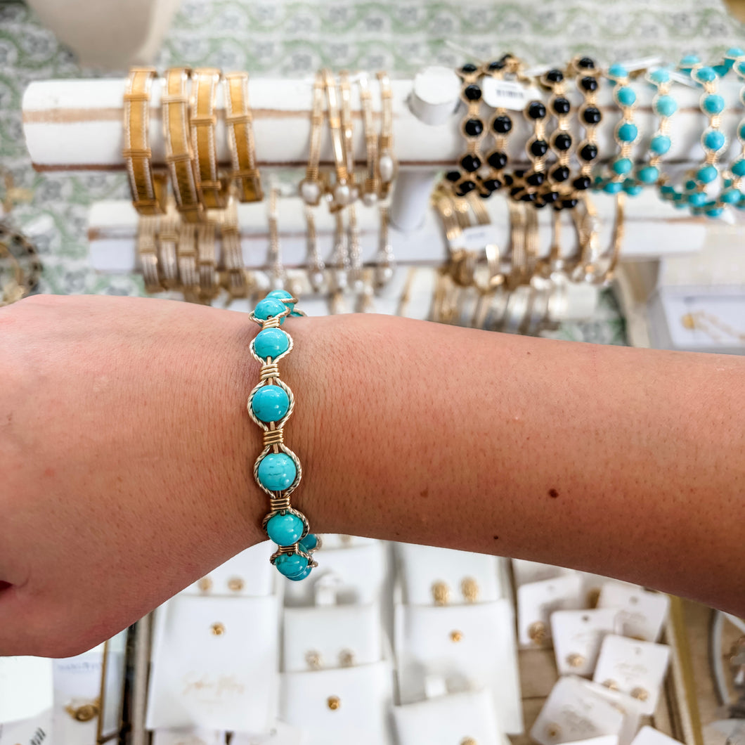 Full turquoise 8mm  all gold 2 twist w/flat middle - Q’s Jewelry Design