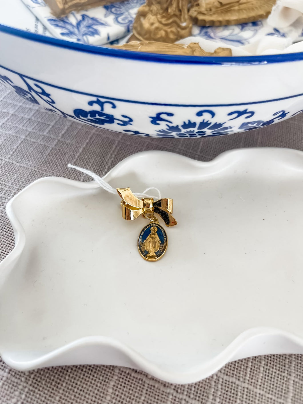 bow pin with blue mary plain- The Gilded Mosquito by Lisa Leger