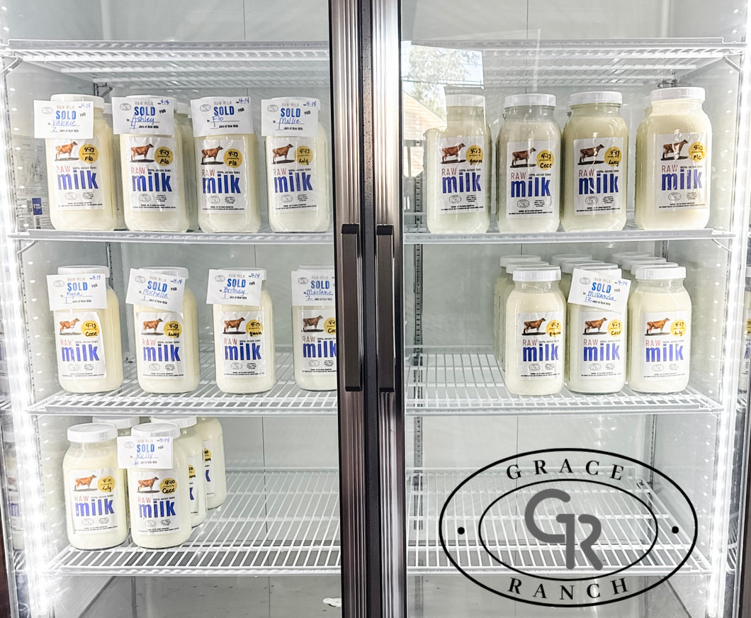 Milk - FRESH IN THE FRIDGE - Grace Ranch 100% Jersey Cows raw milk : 1/2 gallon - pickup only - please return glass jar at your next pickup