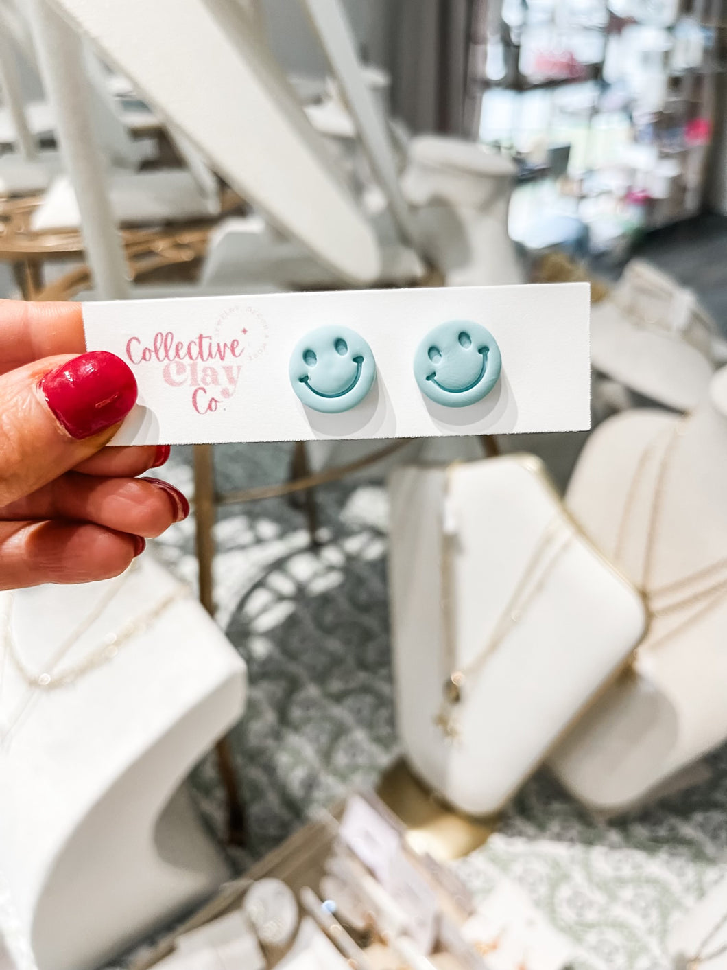 Blue Smily Face Studs-Collective Clay by Julie Schrader