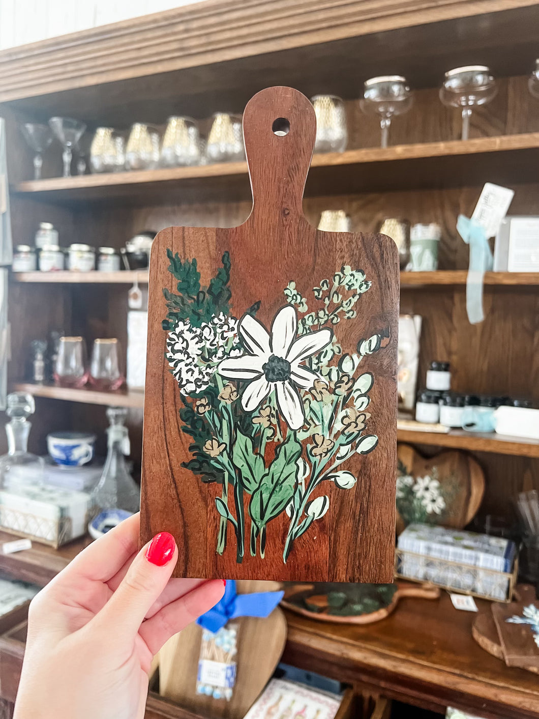White florals - small - Hand painted Charcuterie Board-Sincerely, Emma