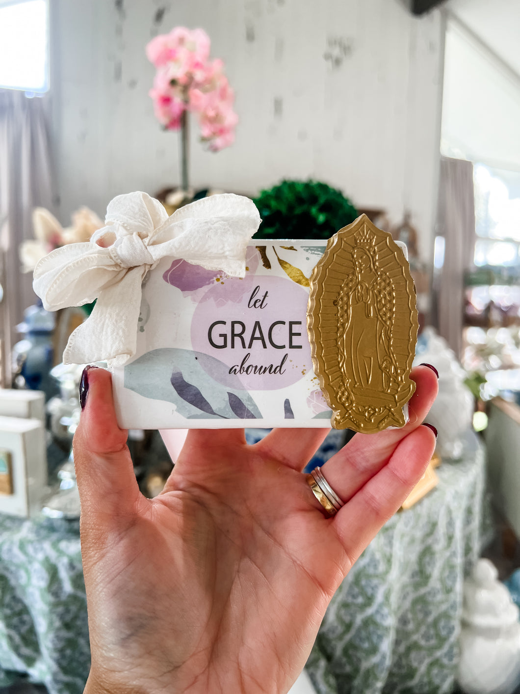Mary (G) Magnet with White Ribbon-Grace and Mercy Company by Ginger