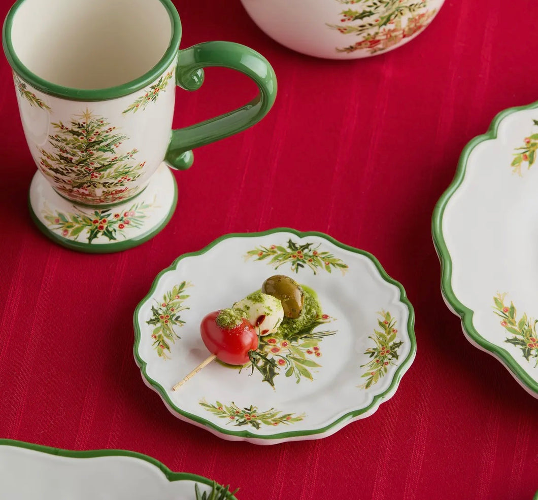 Set of 4 Holly Tree Melamine- 6in Canape Plates Gift - KOF