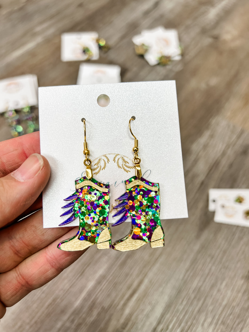 Boots - Mardi Gras earrings- Engrained