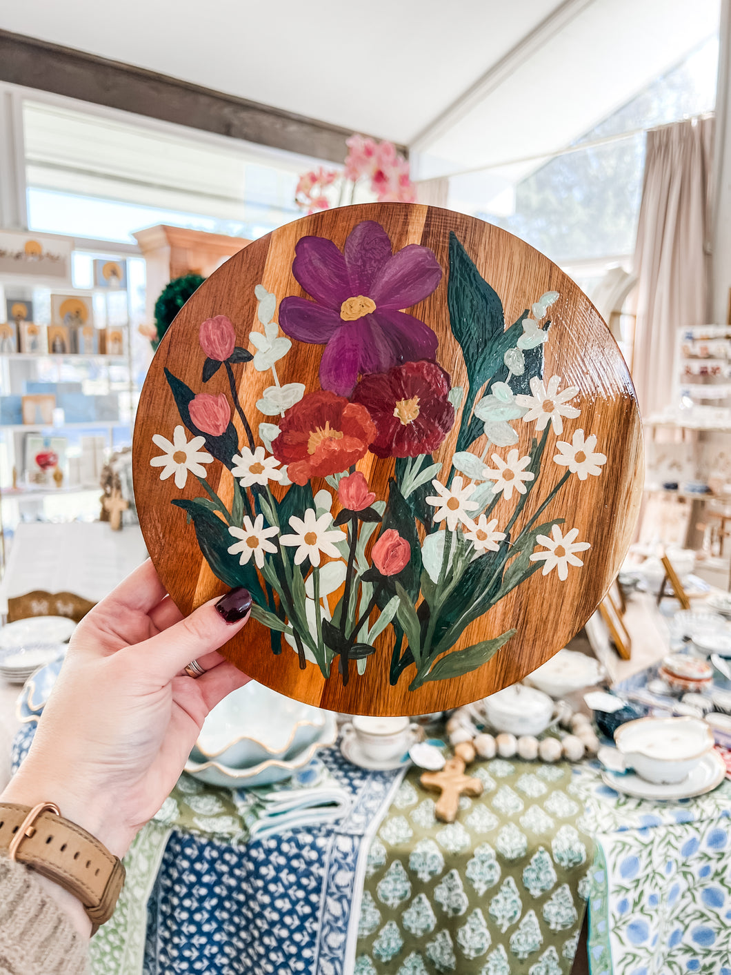 Floral Wooden Round Board-Sincerely, Emma