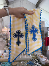 Load image into Gallery viewer, Yellow Gingham Cross Wreath Sash - Toupelo Crafts
