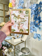 Load image into Gallery viewer, Ballerina on light pink flowers backed on trimmed gold leaf wood- Christina Yeager Designs
