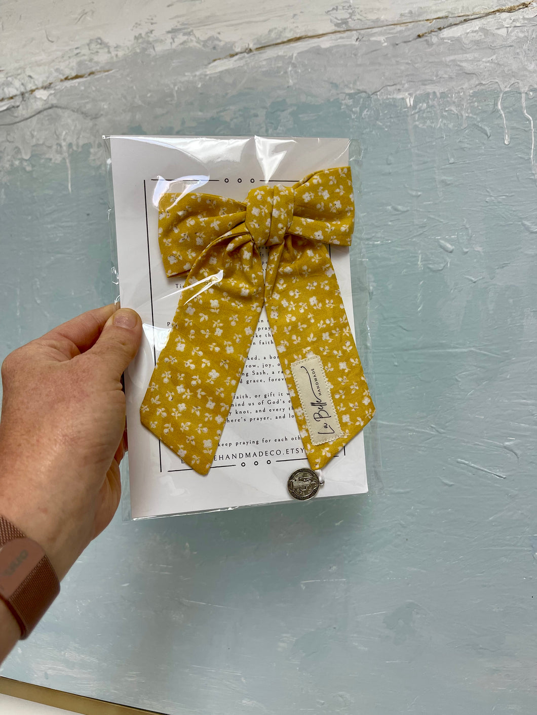 The La Belle Blessing Sash - yellow and white floral - La Belle Handmade Co.