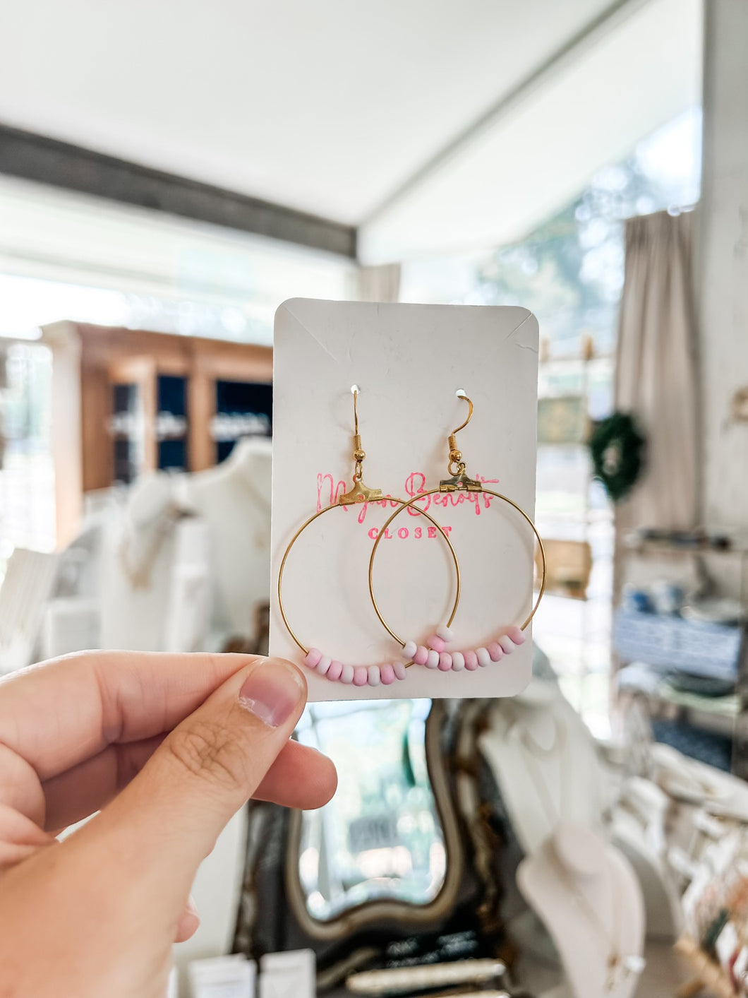 2 Tone Pink Beaded Gold Flated Hoops -Megan Benoit’s Closet