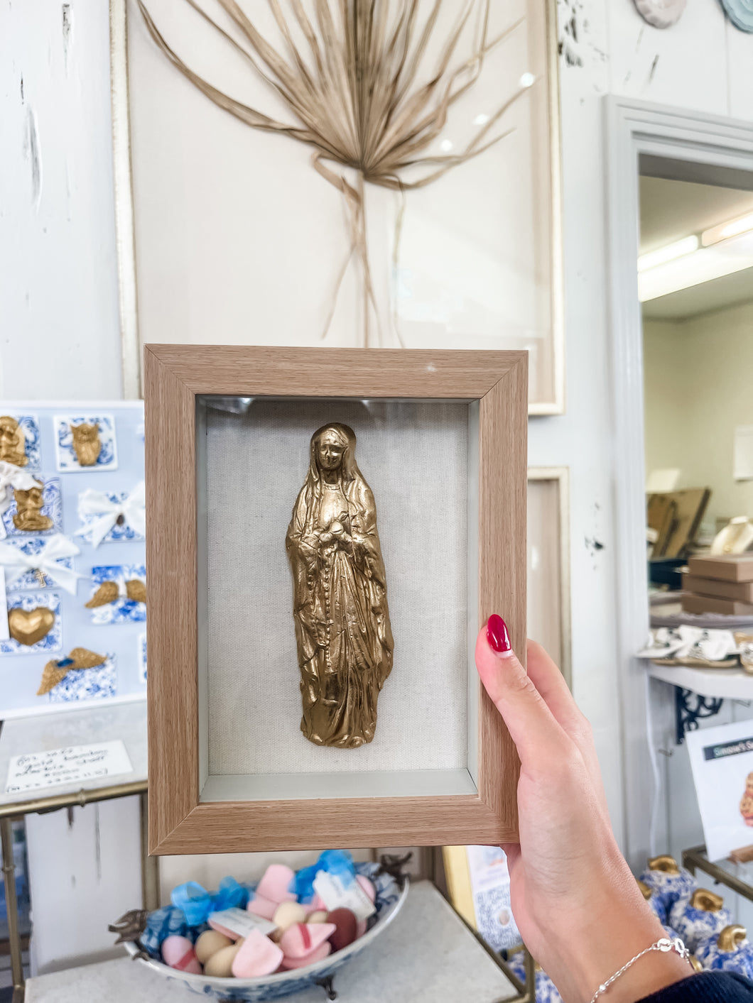 Blessed Mother Shadow box with gold intaglio- Mae Mae Art