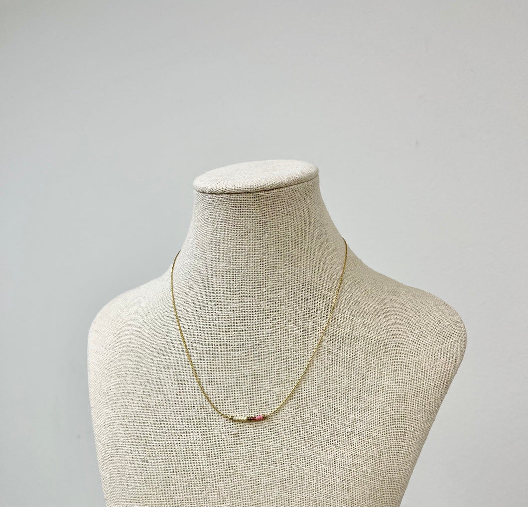 pink and white beaded necklace- The Gilded Mosquito by Lisa Leger