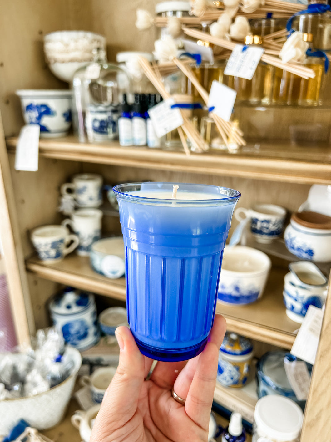 Honey Flower blue glass cup-Belle Reve Designs by Megan Gatte