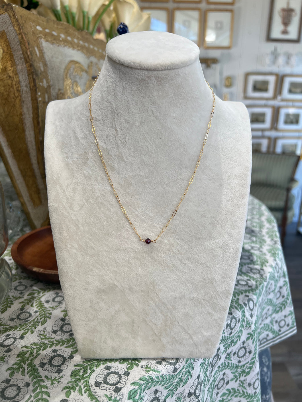 Mini Stone Necklace- Garnet/14K Gold Filled-Elle belle Handmade