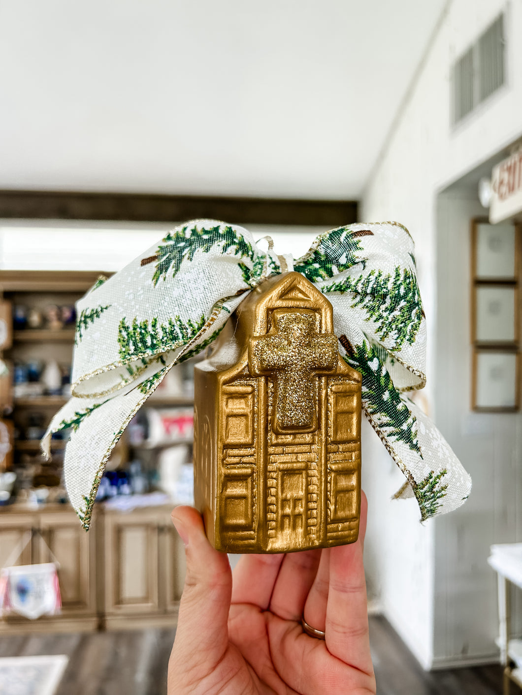 Gold home + tree ribbon ornament - Grace and Mercy Co