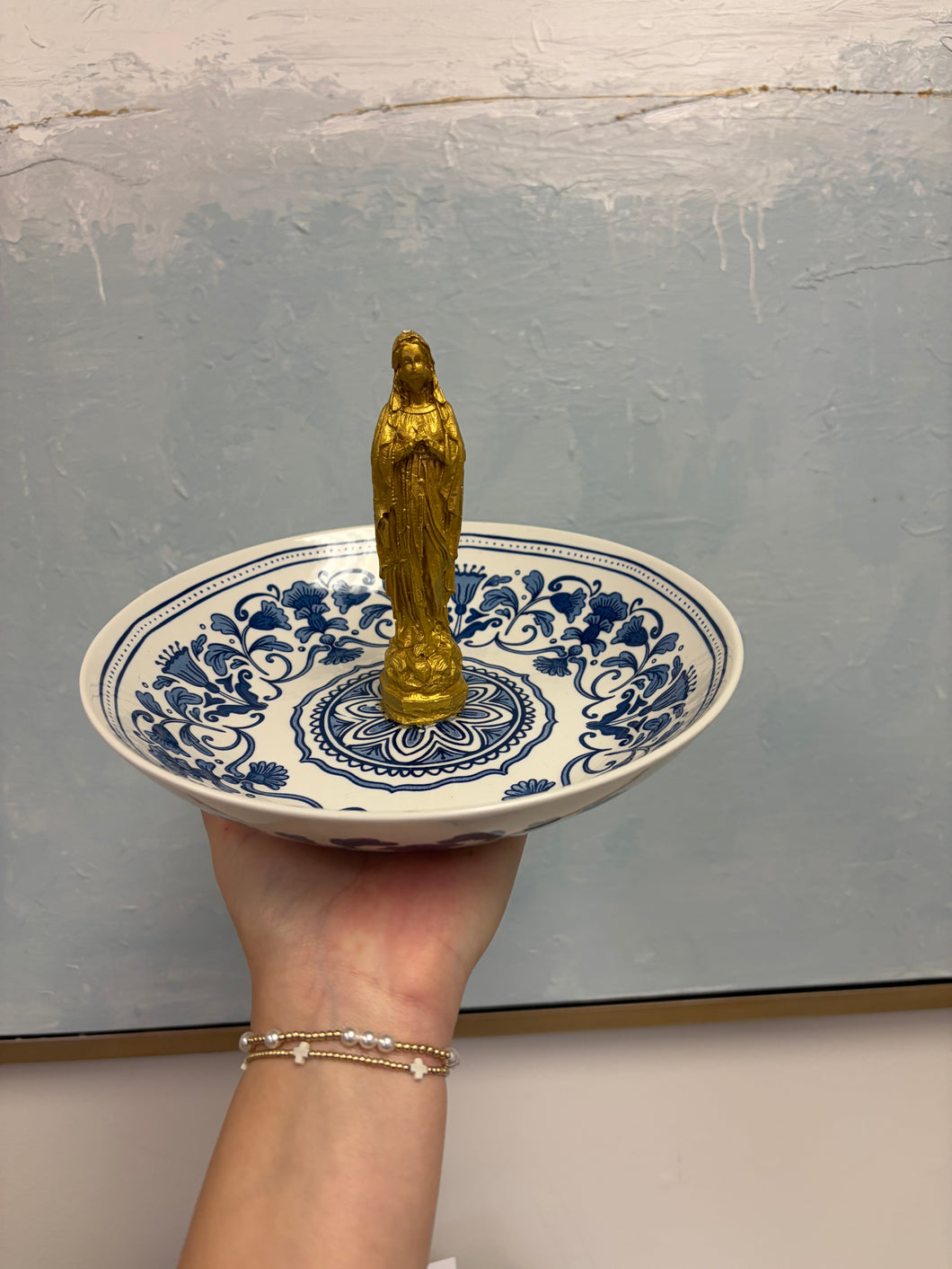 Blue and white Mary bowl-Grace and Mercy Company