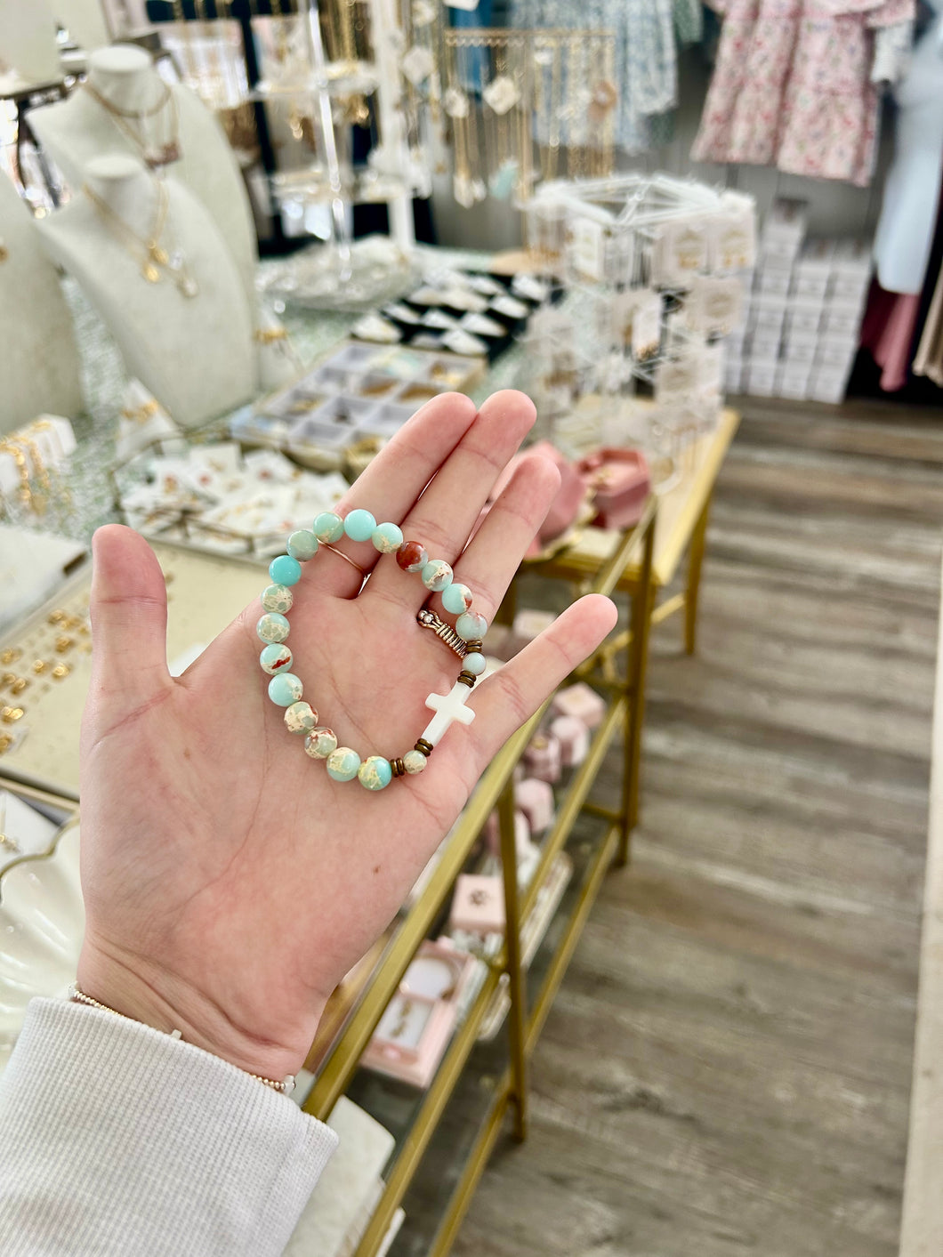 Sea sediment cross beads bracelet- Sacred Designs