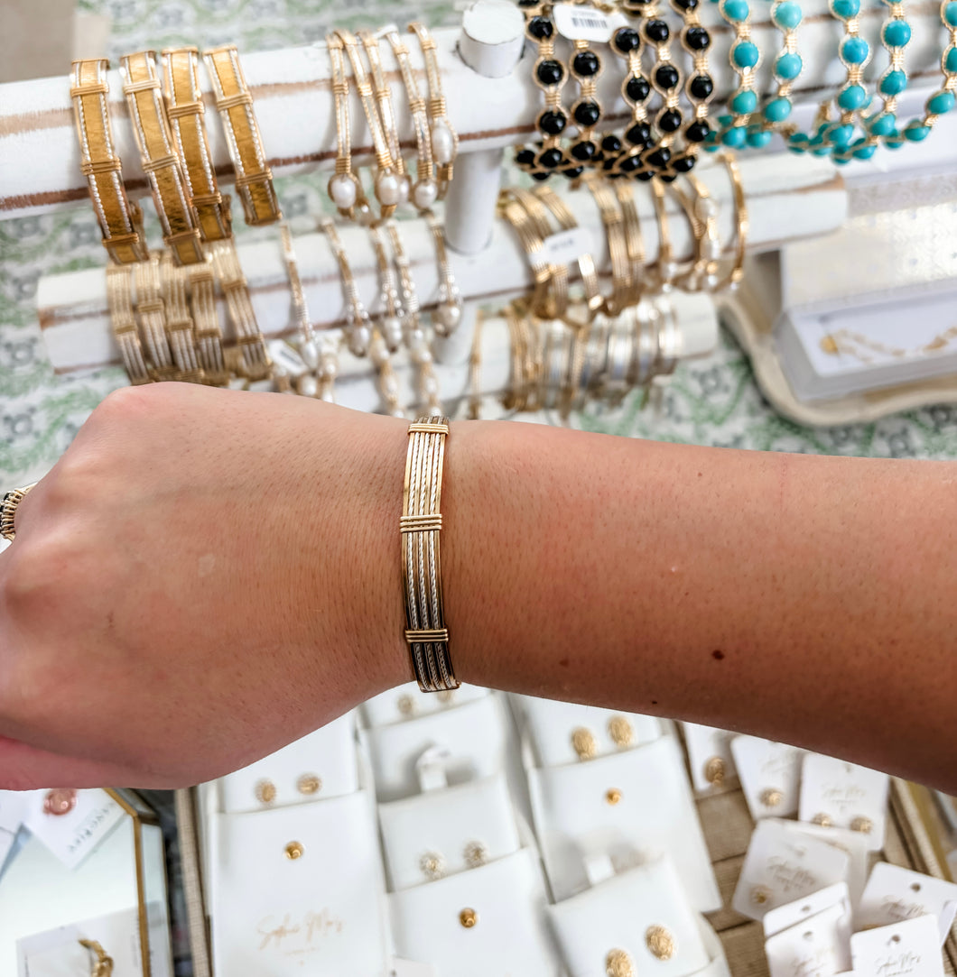 7 wire 4gold flat 3 silver twisted bracelet- Q’s Jewelry Design