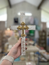 Load image into Gallery viewer, White Wood crosses with design with hangers - Sacred Designs
