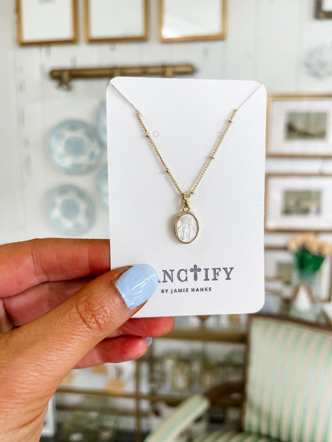 Itty Bitty Mother of Pearl Immaculate Mary Necklace-Sanctify by Jamie Hanks