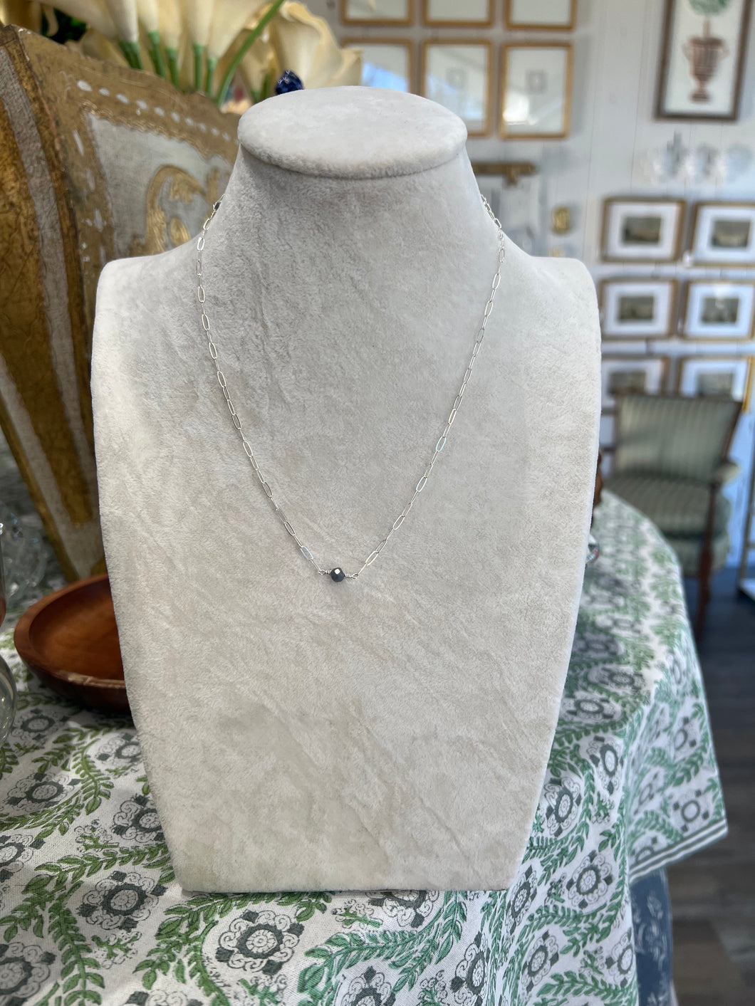 Mini Stone Necklace- Sapphire/Serling Silver-Elle belle Handmade
