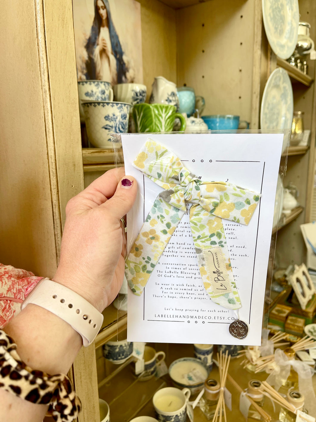 The La Belle Blessing Sash - yellow and green floral- La Belle Handmade Co.
