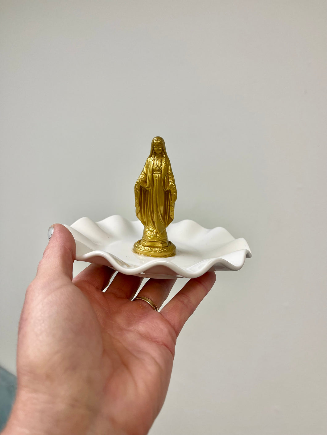 Virgin Mary White Scalloped Jewlery/Rosary Dish -Grace and Mercy Company by Ginger