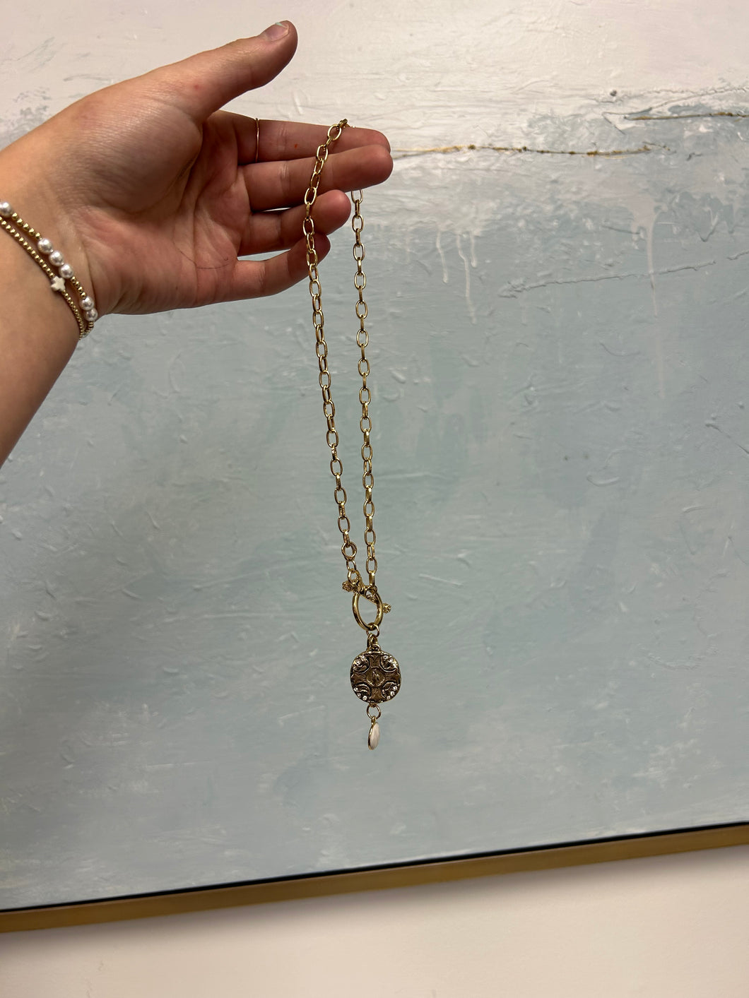 Cross with white pendant Necklace- The Gilded Mosquito