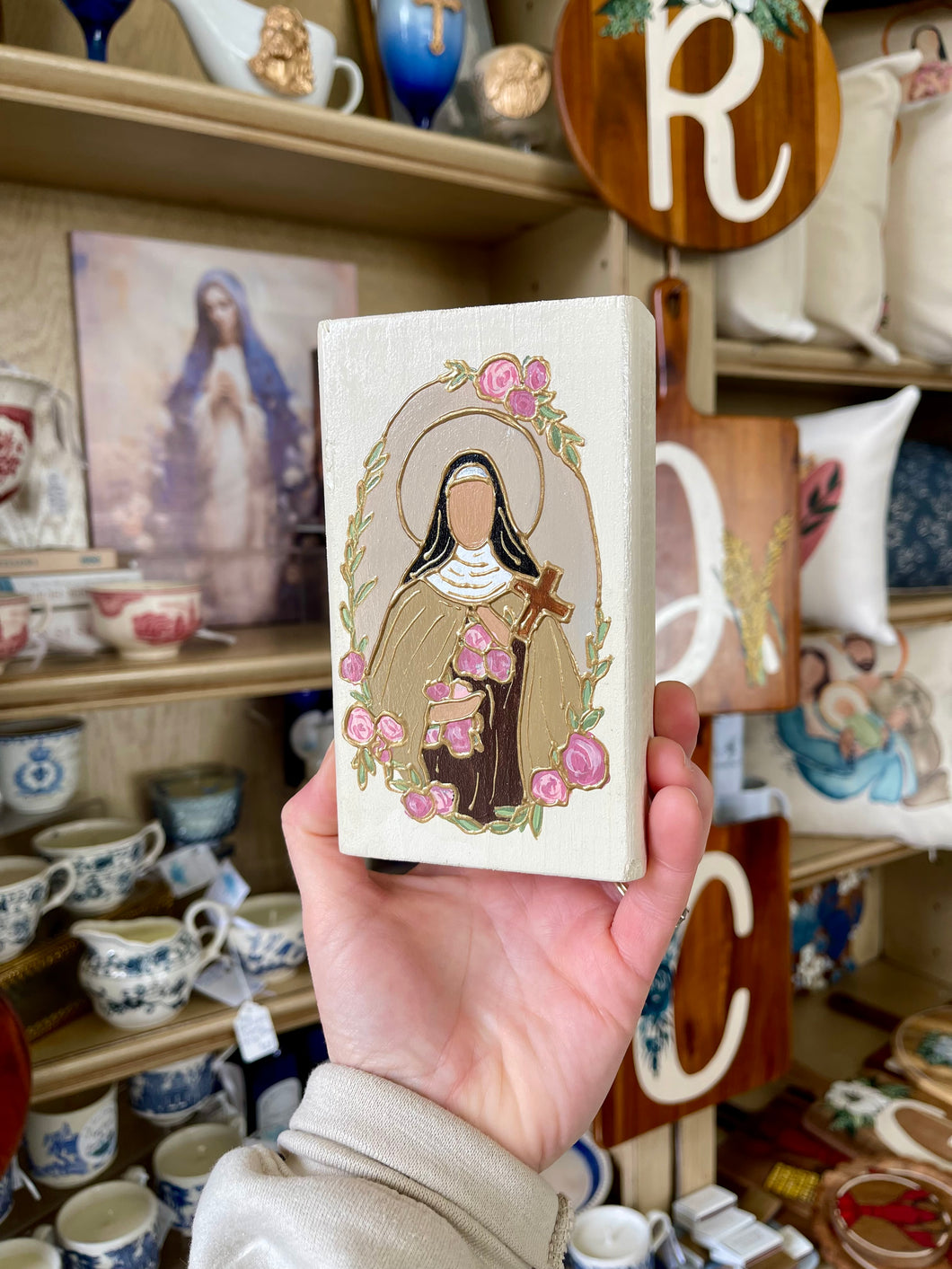 St Therese on wood (6in-3.5) -Hope’s Blessed Mess