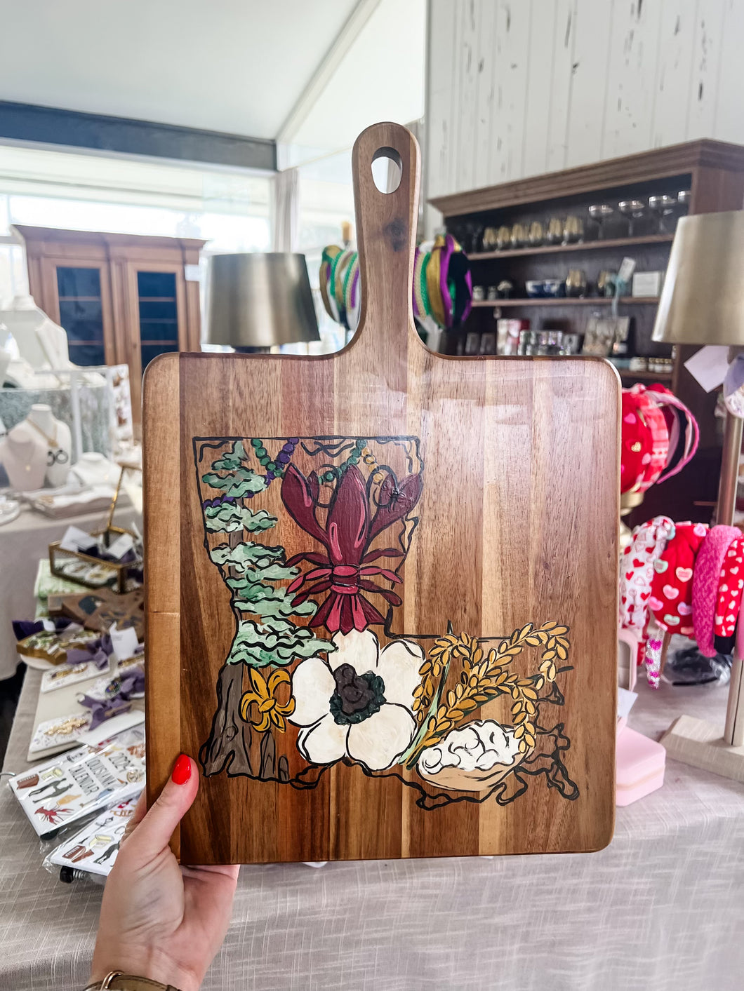 Louisiana - Hand painted Charcuterie Board-Sincerely, Emma