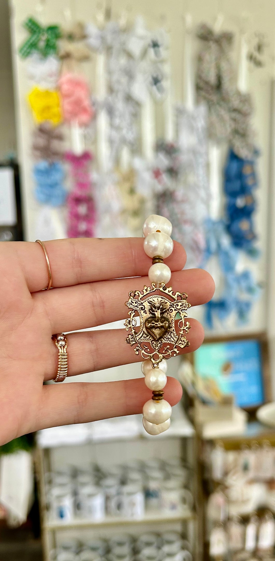 Pearl sacred heart bracelet- Sacred Designs