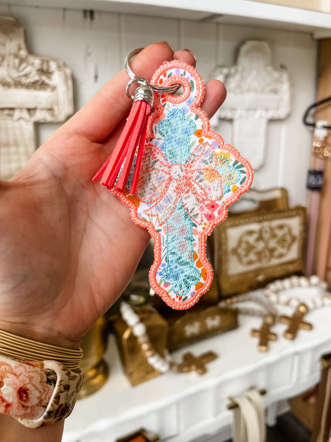 Cross Keychain Floral-Toupelo Crafts by Peyton Toups