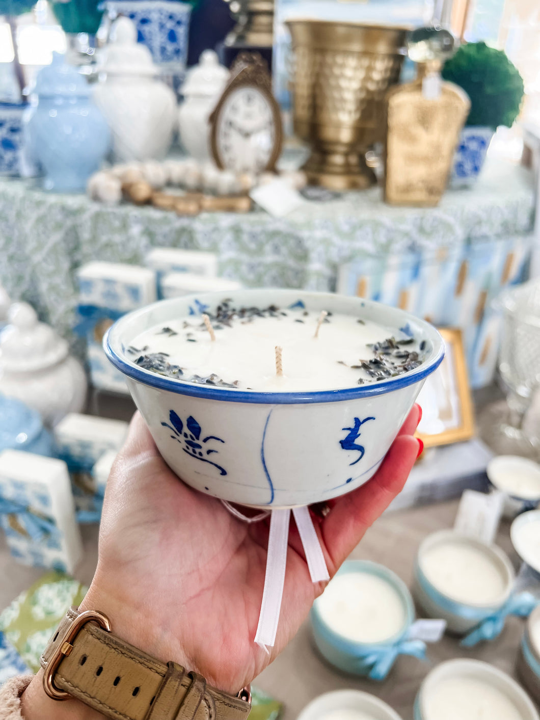 Lavender Garden Chinese Blue and White bowl scented candle-Belle Reve Designs by Megan Gatte