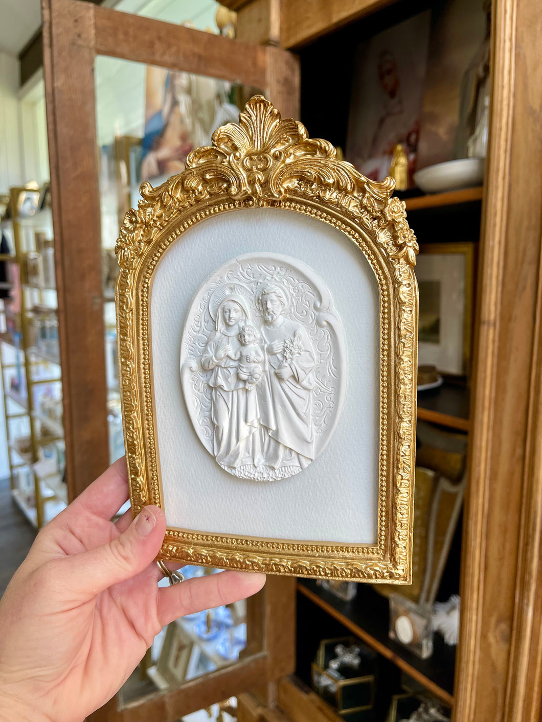 Holy Family on Ivory Backed Vintage Gold Frame- Christina Yeager Designs