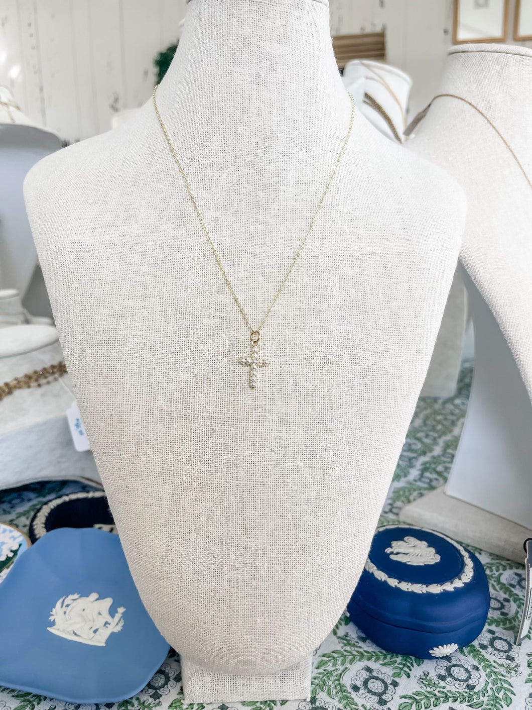 18” Gold with Pearl Cross necklace-The Gilded Mosquito by Lisa Leger