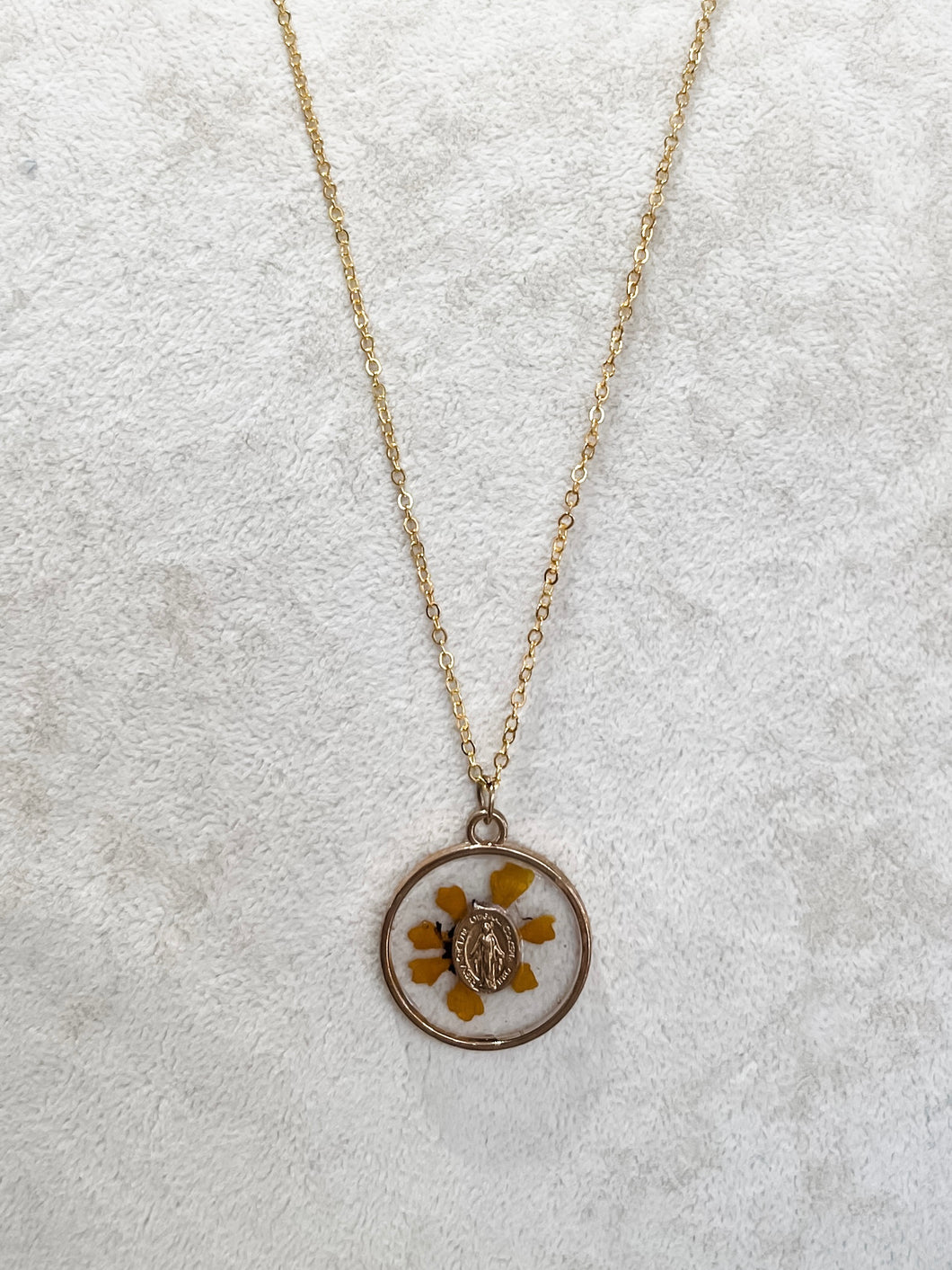 Gold Round Mary with Yellow Flower-Prairie Press Designs