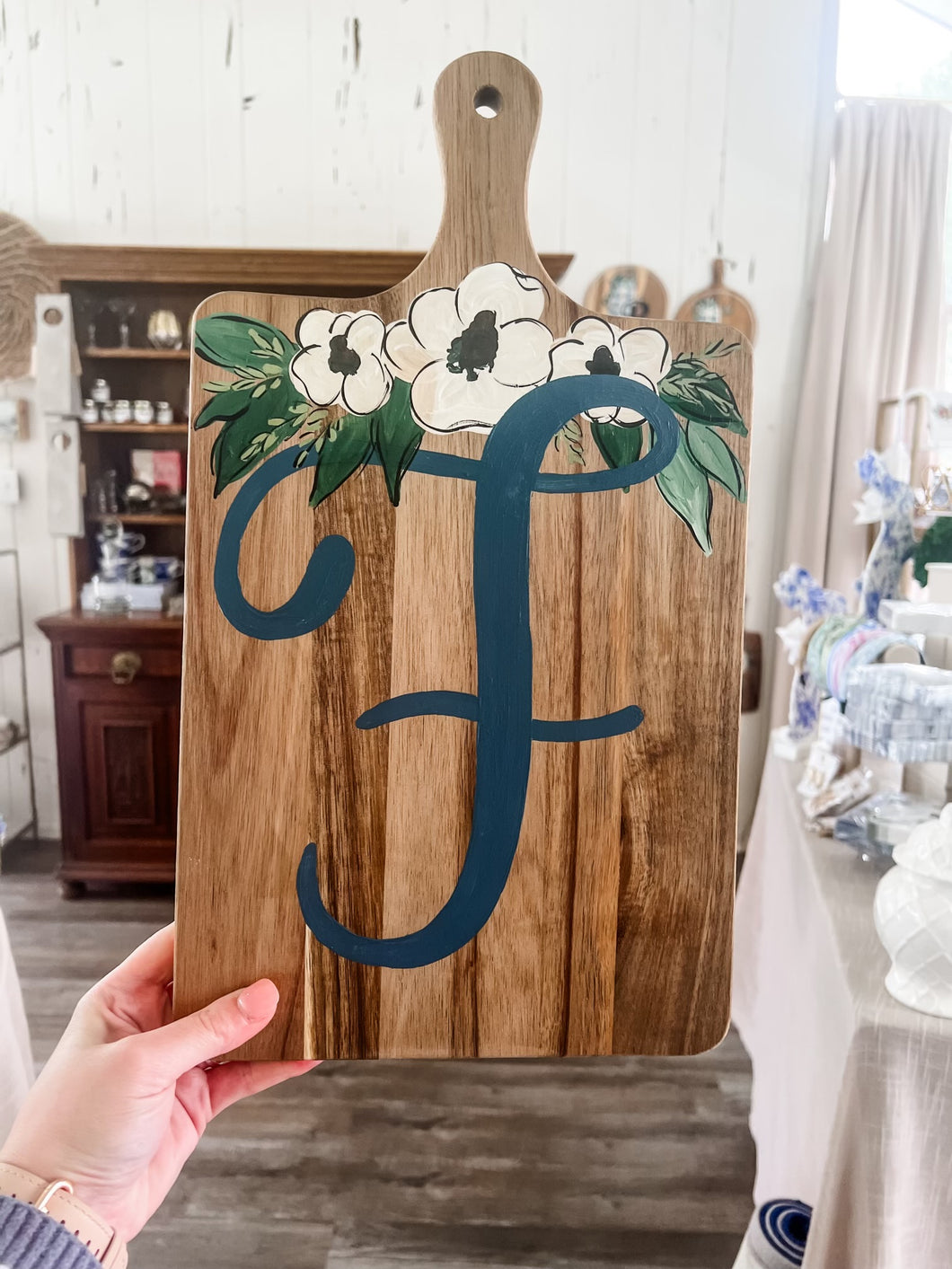 Hand painted Charcuterie Board - “F” - Sincerely, Emma