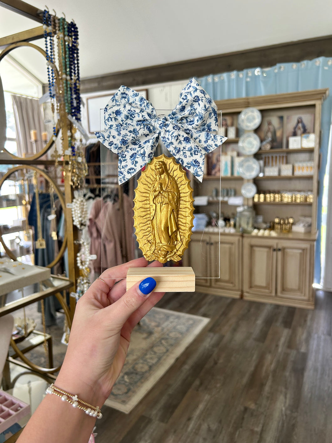 Standing frame- gold mary on clear background -Grace and Mercy