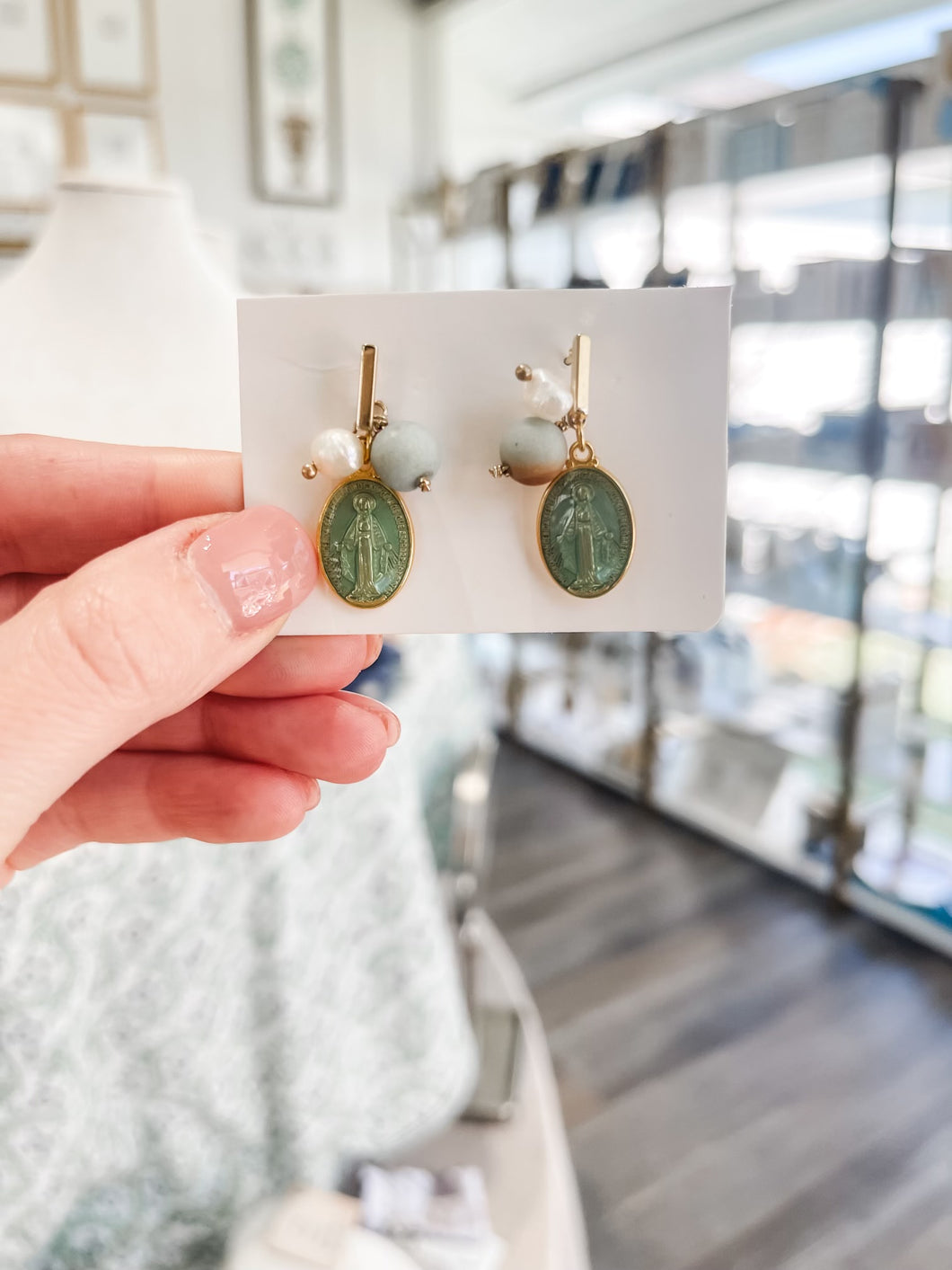 Green Mary Earrings A-Sanctify by Jamie Hanks