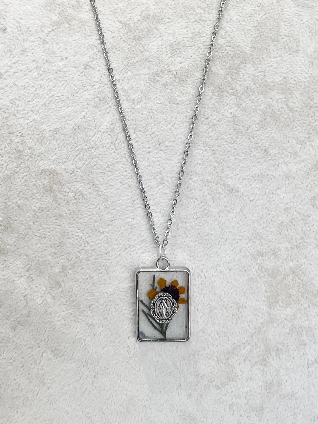 Silver square Mary with Yellow Flower-Prairie Press Designs