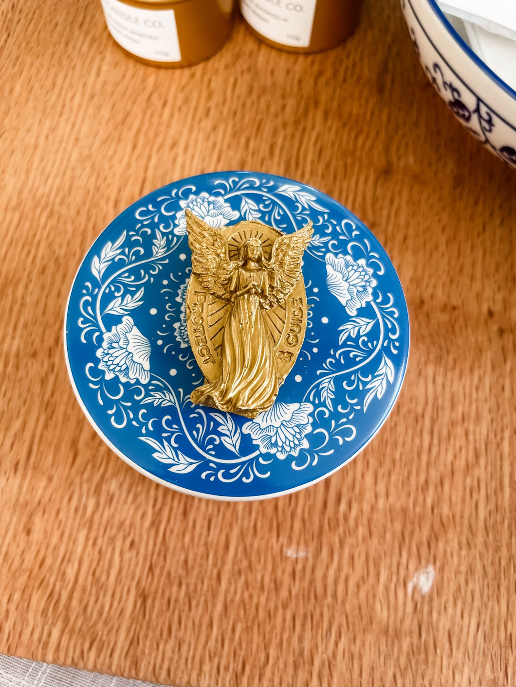 Blue and White Gold Guardian Angel Trinket Box A- Grace and Mercy Co