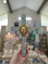 Load image into Gallery viewer, Wood crosses with Mary design with hangers - Sacred Designs
