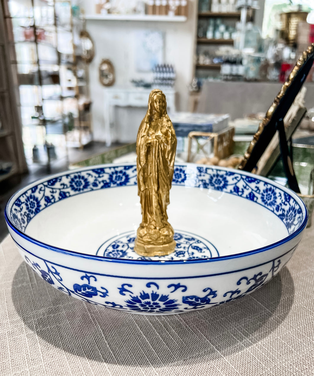 Blessed Mother blue and white prayer bowl - Grace and Mercy Company by Ginger