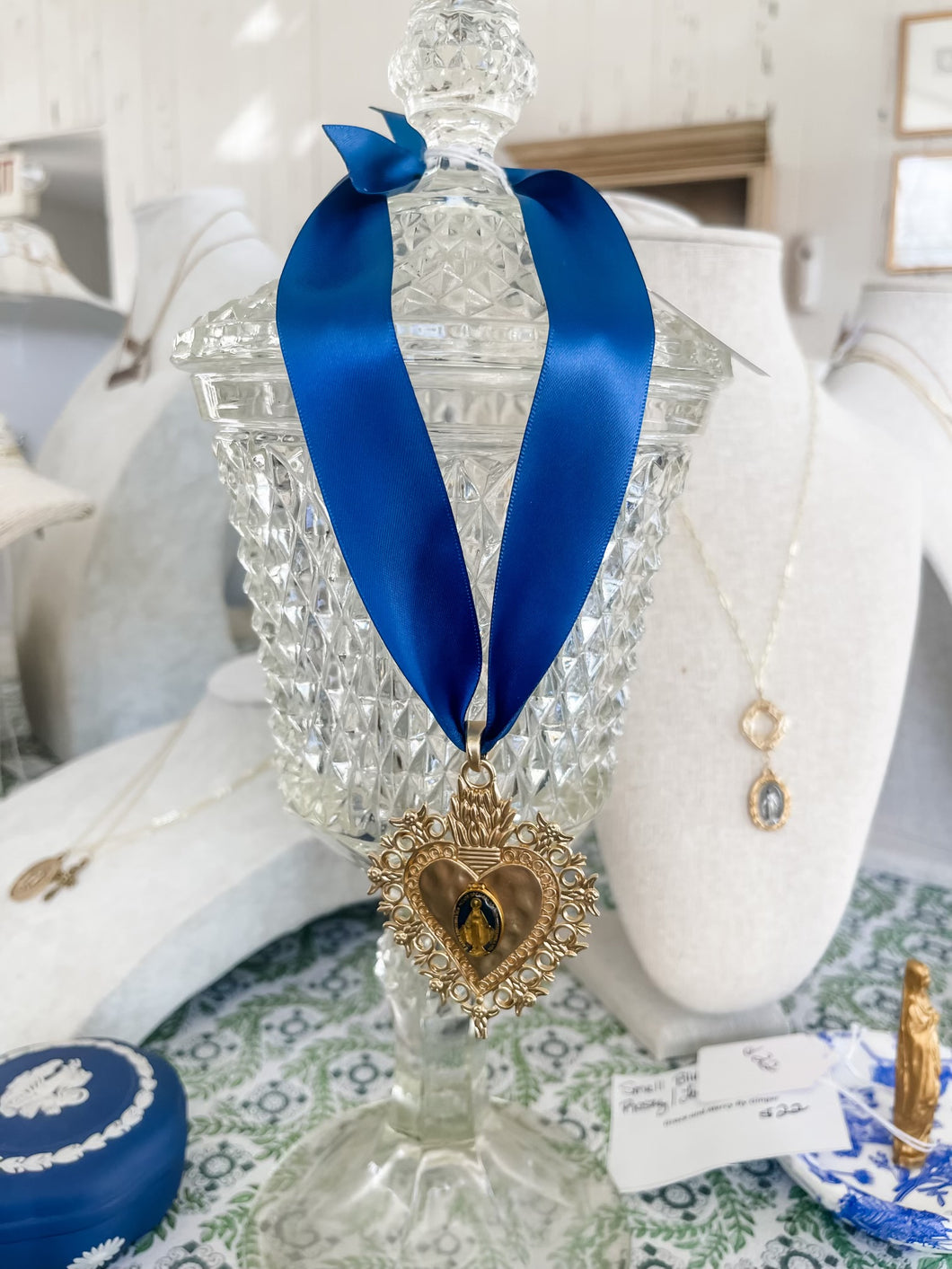 Sacred Heart and Mary Navy Ribbon- The Gilded Mosquito by Lisa Leger