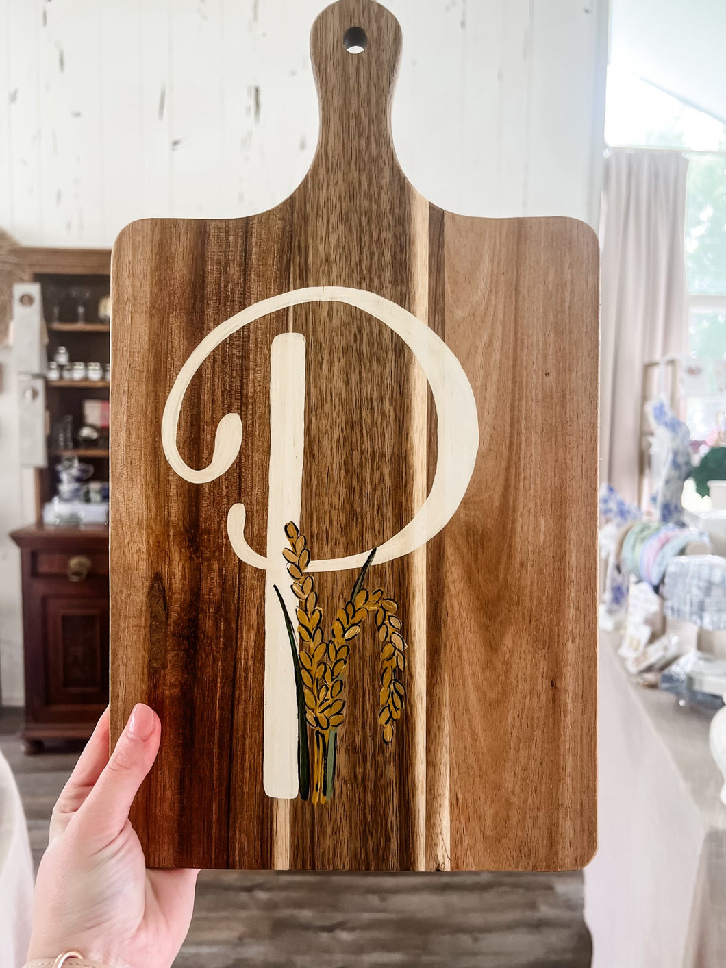 Hand painted Charcuterie Board - “P”- Sincerely, Emma