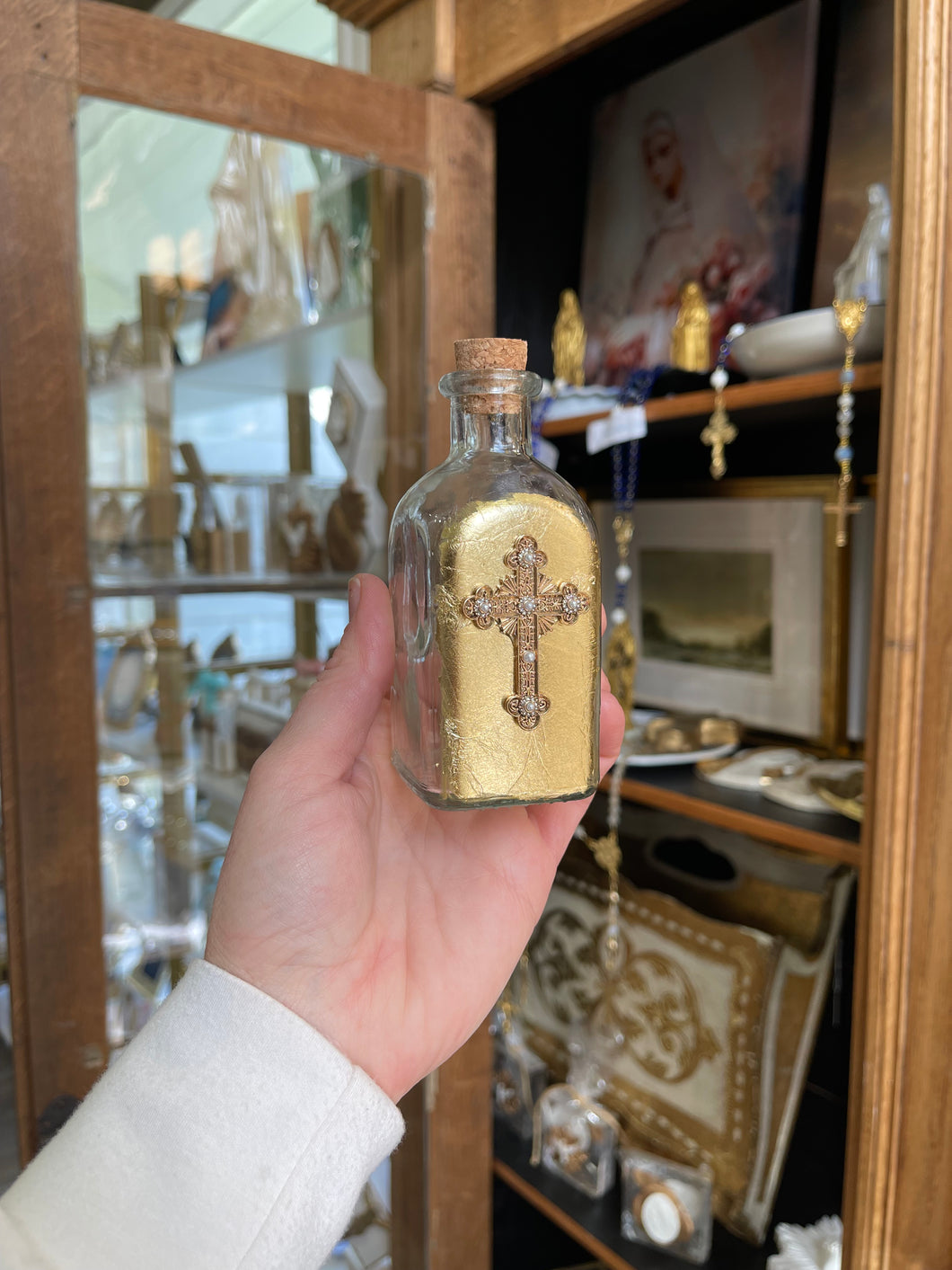 Holy Water Bottle - vintage inspired & gold leafed by hand - By JLM Designs