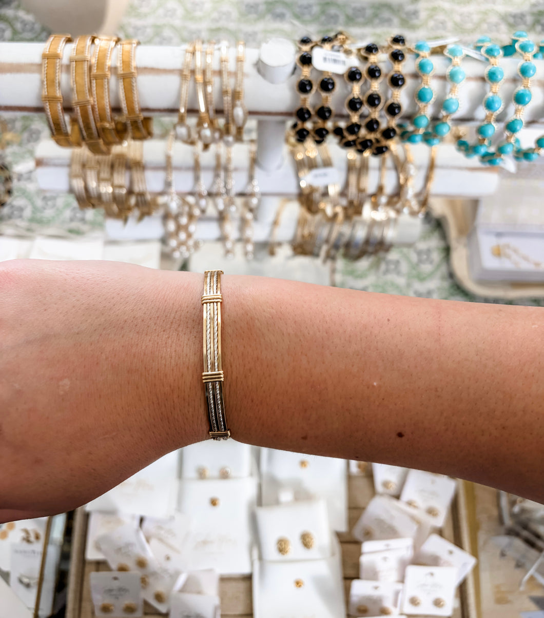 5 wire 3 gold flat 2 silver twist - bracelet- Q’s Jewelry Designd